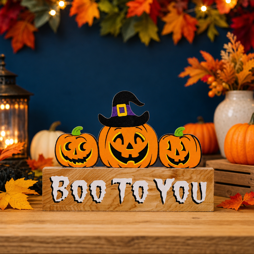 Halloween Gnome Pumpkin Decoration – Wooden Ghost Festival Tabletop Decor