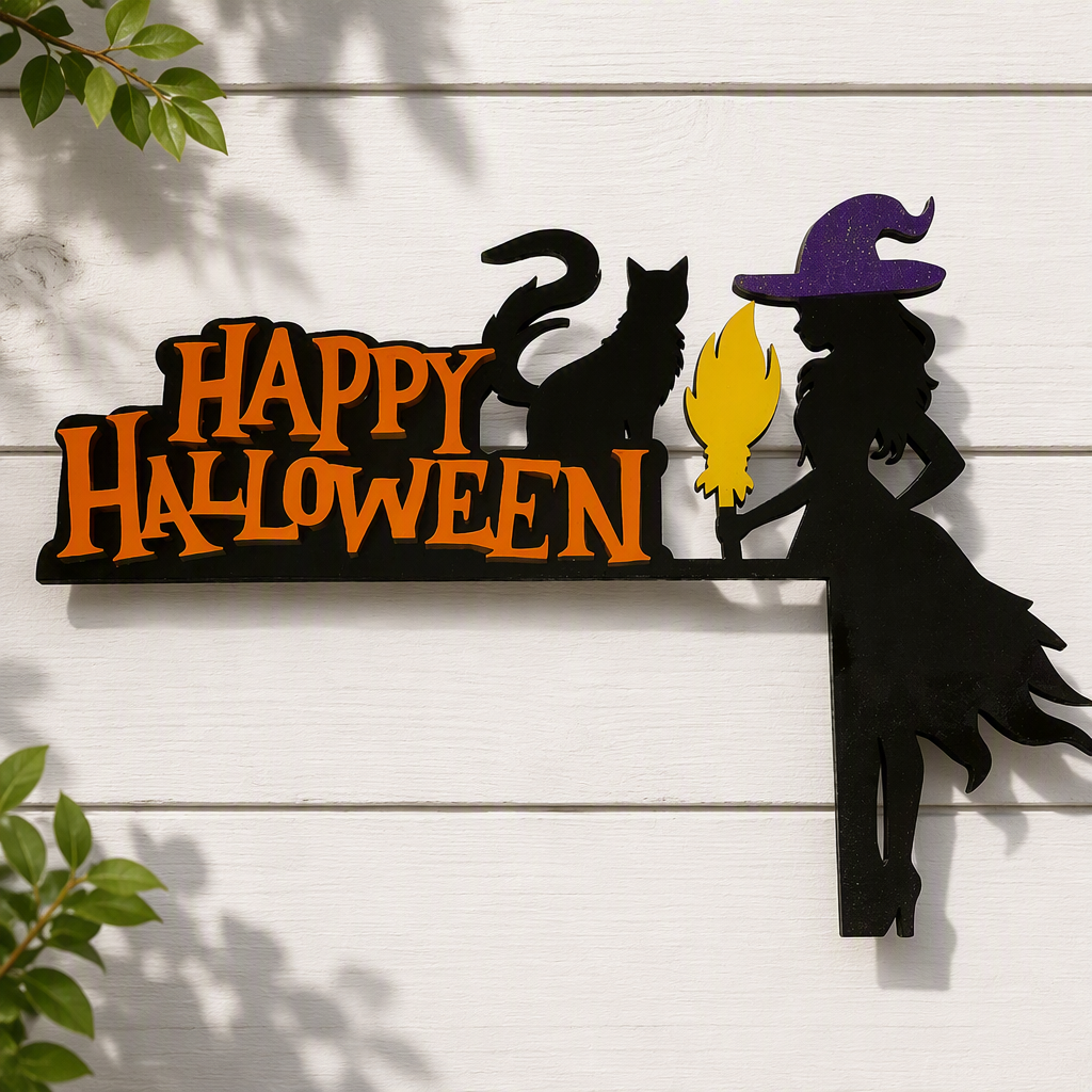 Halloween Ghost Pumpkin Witch Wooden Door Corner Decoration