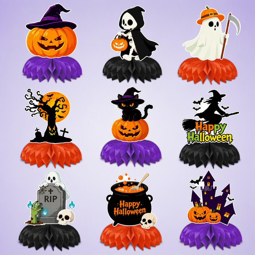 alloween Pumpkin Ghost Honeycomb Decoration