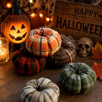 Halloween Harvest Plaid Pumpkin Decor