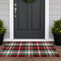 Christmas Cotton Linen Woven Doormat Red White Plaid Holiday Entryway Rug