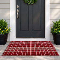 Christmas Cotton Linen Woven Doormat Red White Plaid Holiday Entryway Rug