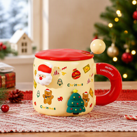 Christmas Ceramic Magnetic Mug with Lid and Spoon 400ml Holiday Gift Cup