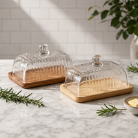 Wooden Square Cake Tray with Glass Dome