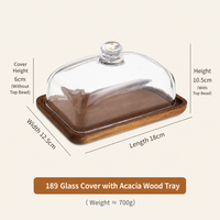 Wooden Square Cake Tray with Glass Dome