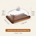 Wooden Square Cake Tray with Glass Dome