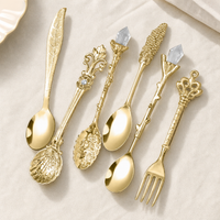 Vintage Engraved Coffee Spoons – 6-Piece Zinc Alloy Crystal Leaf Spoon Set