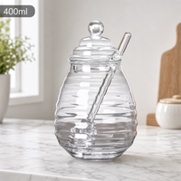 Honeycomb Glass Honey Jar with Lid and Stirring Stick