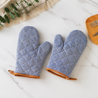 Thick Quilted Oven Mitts Heat Resistant Cotton Linen Baking Gloves