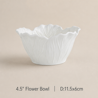 White Ceramic Flower Bowl Embossed Cabbage Design Deep Serving Bowl