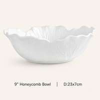 White Ceramic Flower Bowl Embossed Cabbage Design Deep Serving Bowl