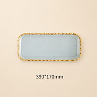 Rectangular Glass Serving Plate Gold Rim Snack Salad Plate with Base