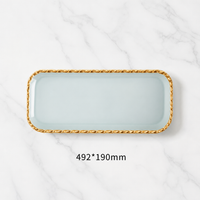Rectangular Glass Serving Plate Gold Rim Snack Salad Plate with Base