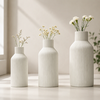 White Ceramic Striped Flower Vase