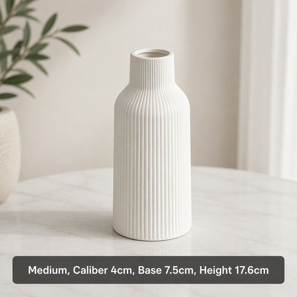 White Ceramic Striped Flower Vase