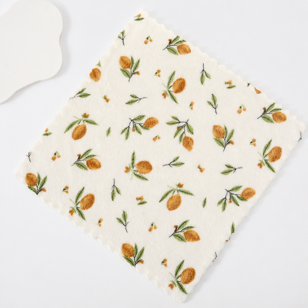 Floral Coral Fleece Absorbent Hand Towel with Lace Edge