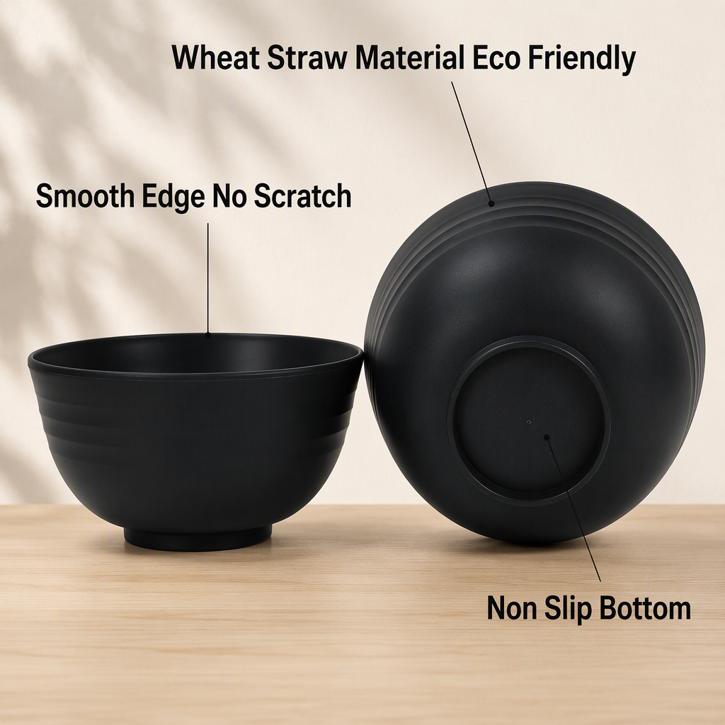 6 Inch Black Plastic Bowl Thickened Reusable Fruit Salad Bowl
