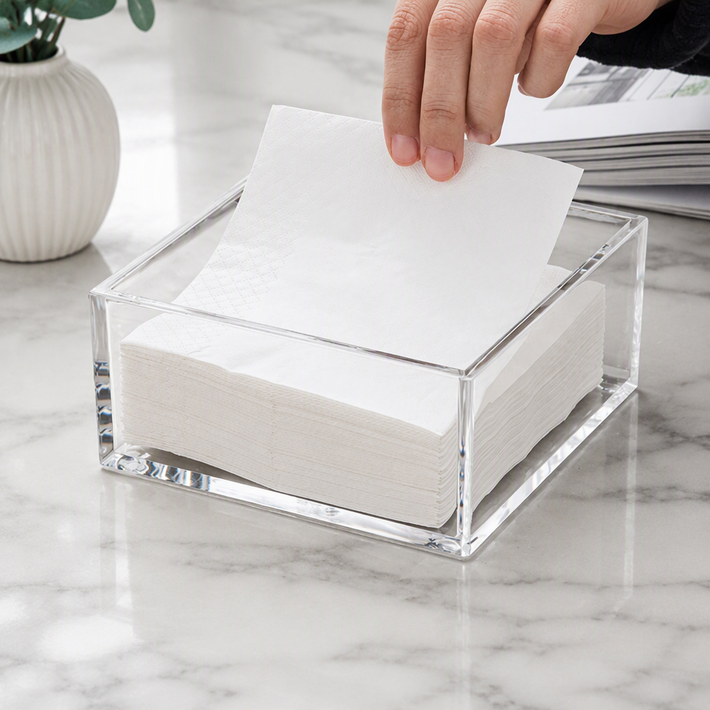 Square Clear Acrylic Napkin Holder Tabletop Tissue Organizer