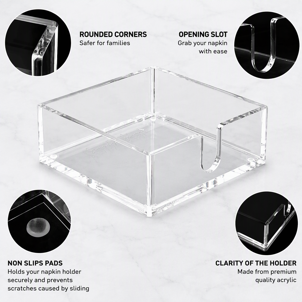 Square Clear Acrylic Napkin Holder Tabletop Tissue Organizer