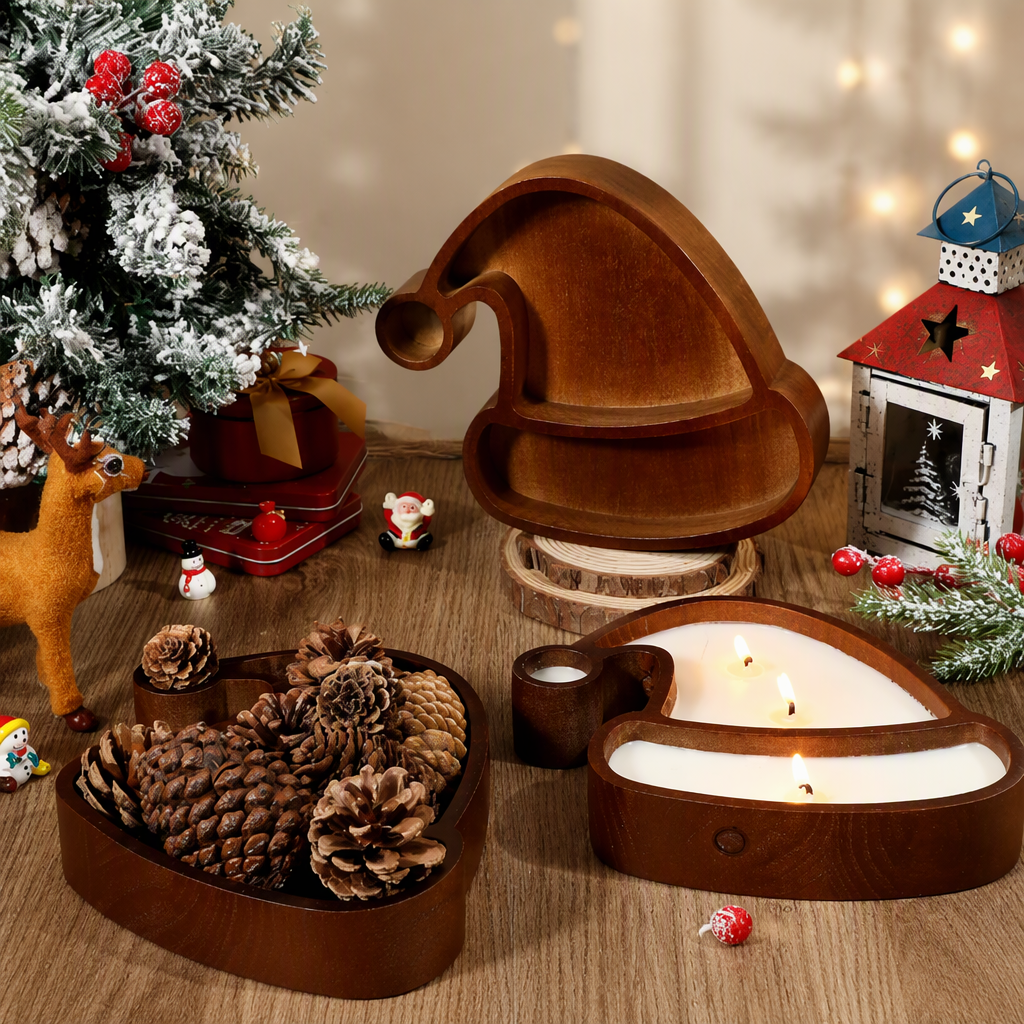 Wooden Santa Hat Scented Candle Bowl