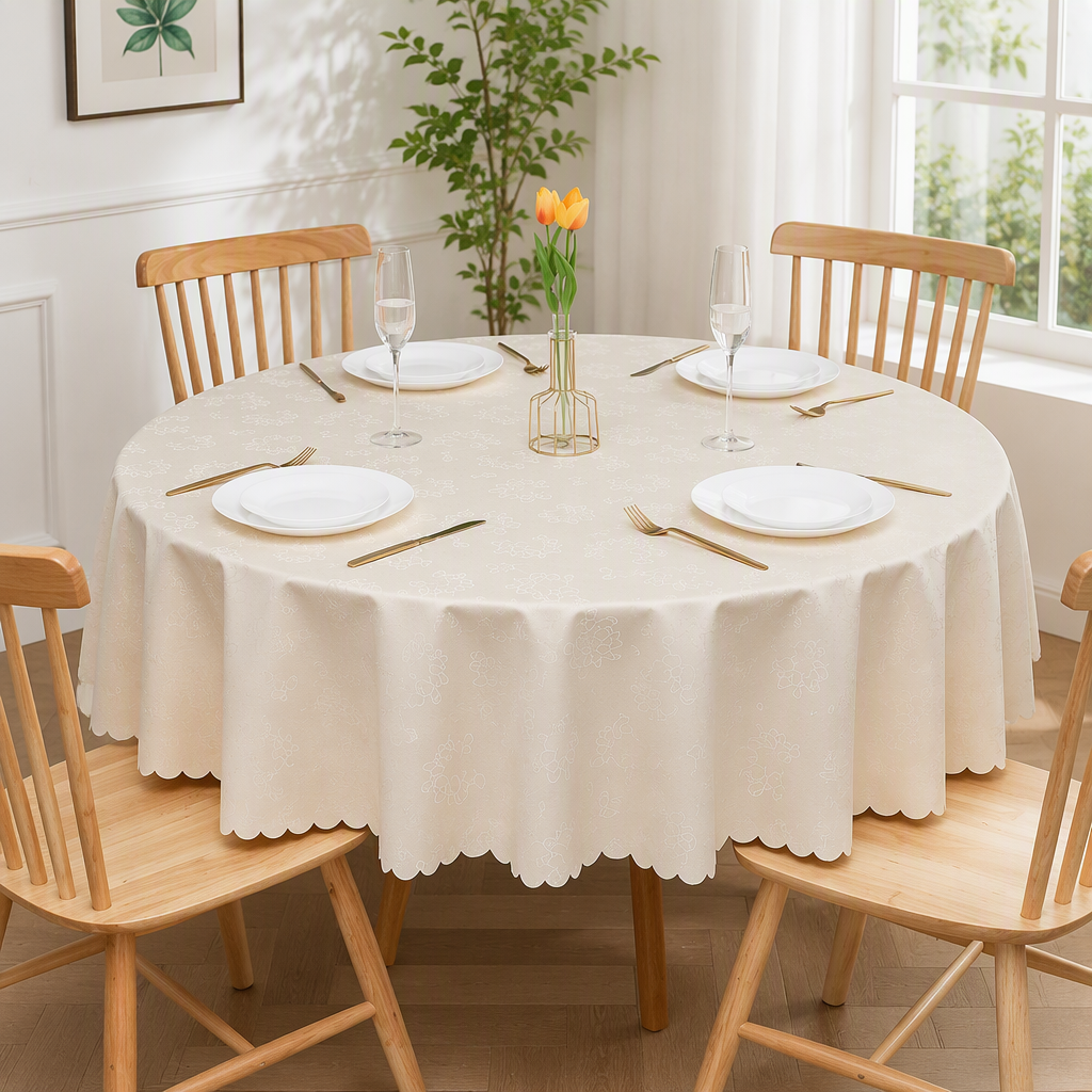 Luxury Waterproof Oil Resistant Heat Resistant PVC Round Tablecloth