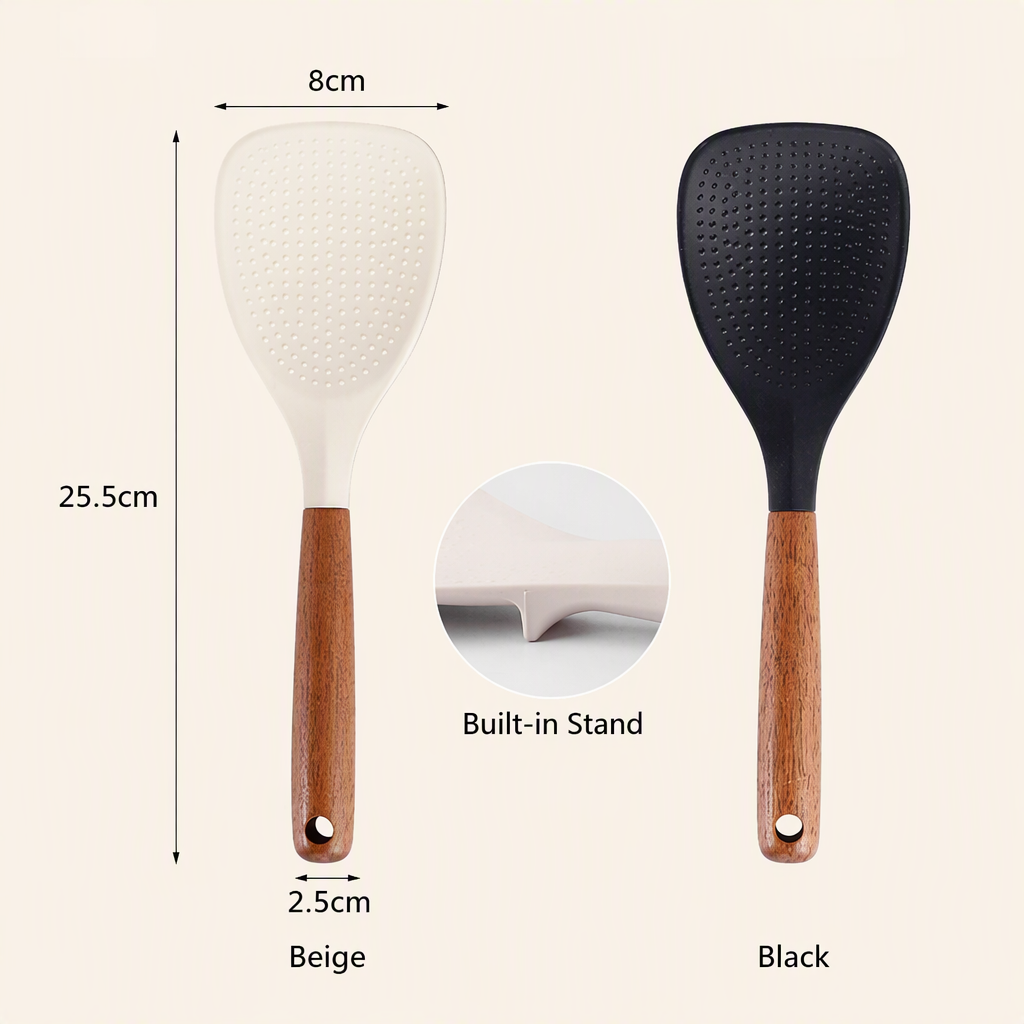 Heat Resistant Silicone Rice Paddle with Wooden Handle
