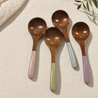 Wooden Spoon Colorful Handle Soup Spoon Dessert Spoon Set