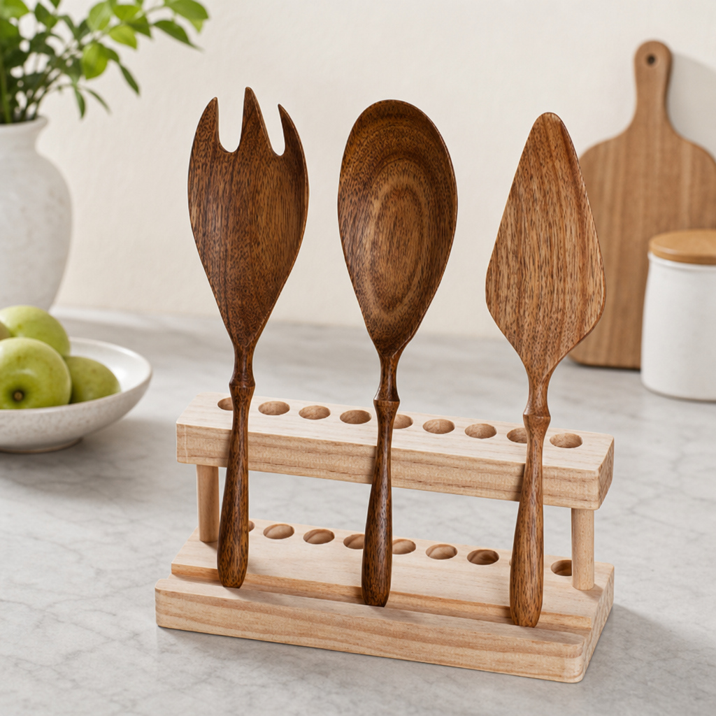 Acacia Wood Salad Serving Spoon Fork Spatula