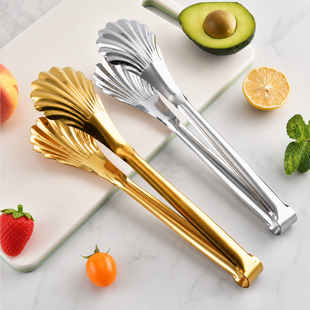 Stainless Steel Food Tongs Shell Shape Serving Tongs Kitchen Tool