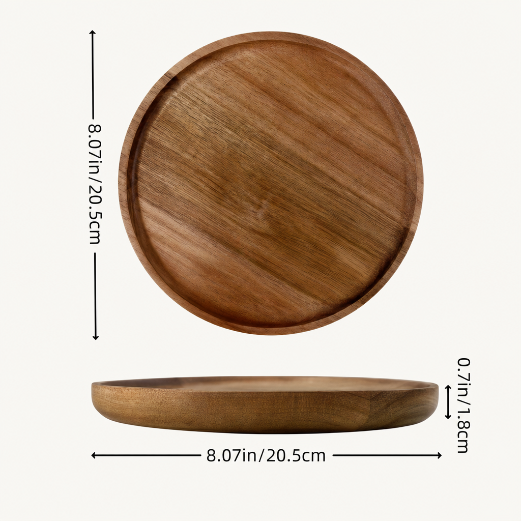 Natural Wooden Serving Tray Round Dessert Plate