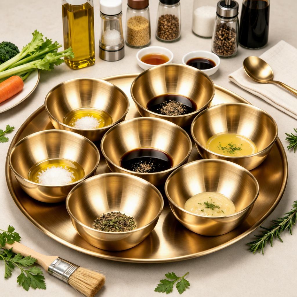Stainless Steel Seasoning Dish Set 8 Piece Condiment Bowls