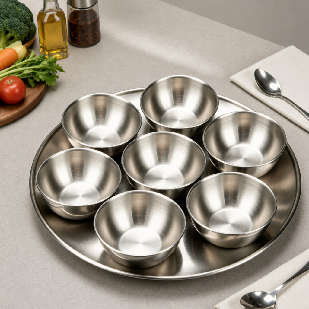 Stainless Steel Seasoning Dish Set 8 Piece Condiment Bowls