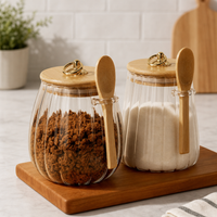 Glass Storage Jar with Wooden Lid Kitchen Sugar Container Airtight Jar