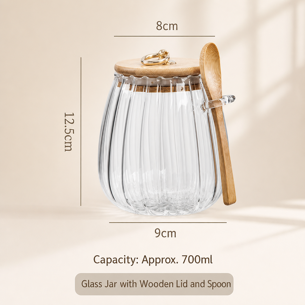 Glass Storage Jar with Wooden Lid Kitchen Sugar Container Airtight Jar