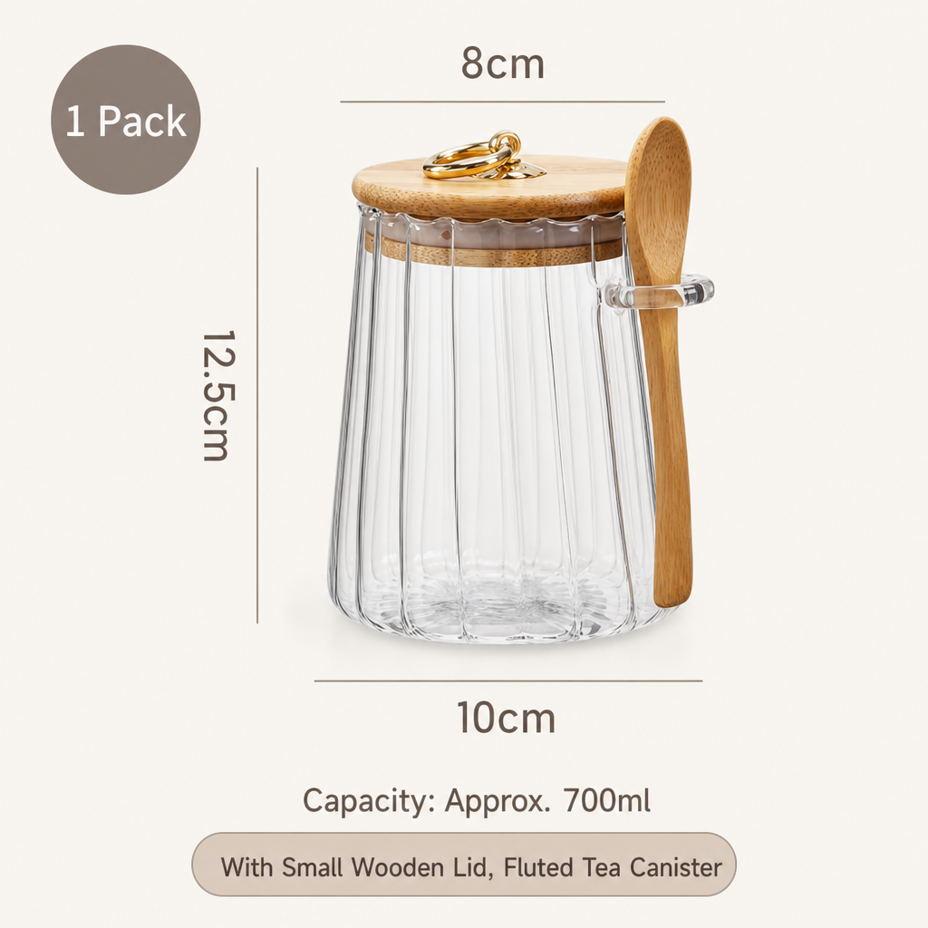 Glass Storage Jar with Wooden Lid Kitchen Sugar Container Airtight Jar