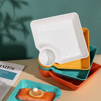 Dumpling Plate with Sauce Compartment Divided Dipping Dish