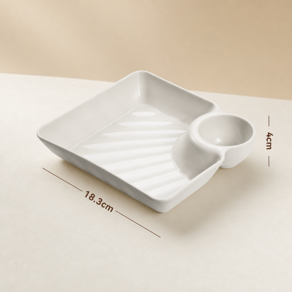 Dumpling Plate with Sauce Compartment Divided Dipping Dish