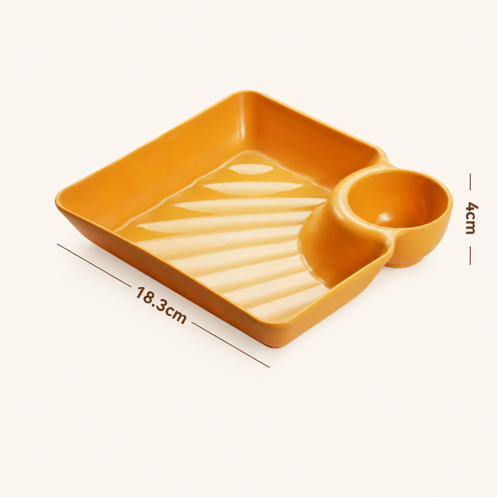 Dumpling Plate with Sauce Compartment Divided Dipping Dish