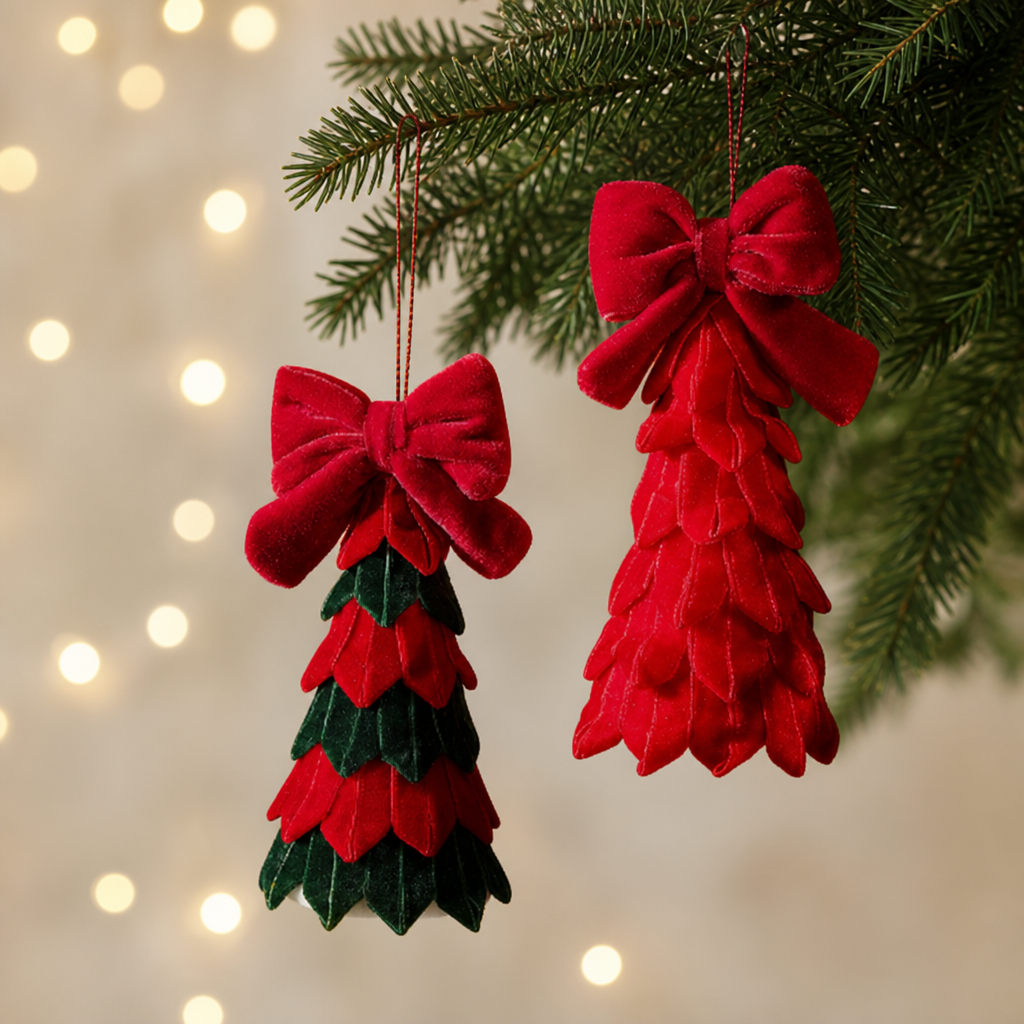 Velvet Bow Christmas Tree Ornament Hanging Decoration