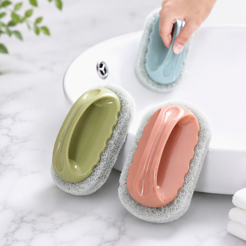 Kitchen Sponge Scrubber with Handle Dishwashing Cleaning Brush