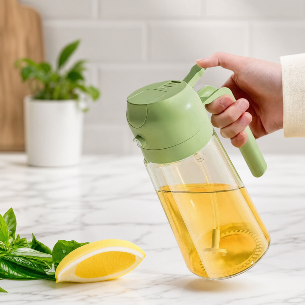 Glass Oil Sprayer Bottle 2-in-1 Oil Dispenser Spray Pouring Kitchen Bottle