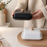 Ceramic Butter Dish with Lid Farmhouse Style Butter Keeper Cheese Snack Storage Container