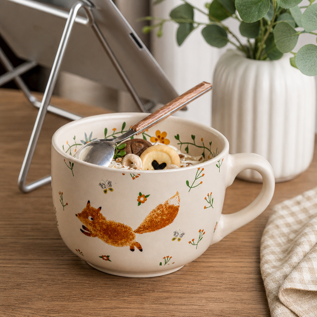 Ceramic Mug Floral Breakfast Cup Oatmeal Mug