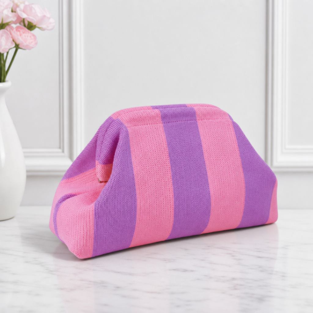 Striped Knitted Clutch Bag Polyester Woven Handbag Small Fashion Purse