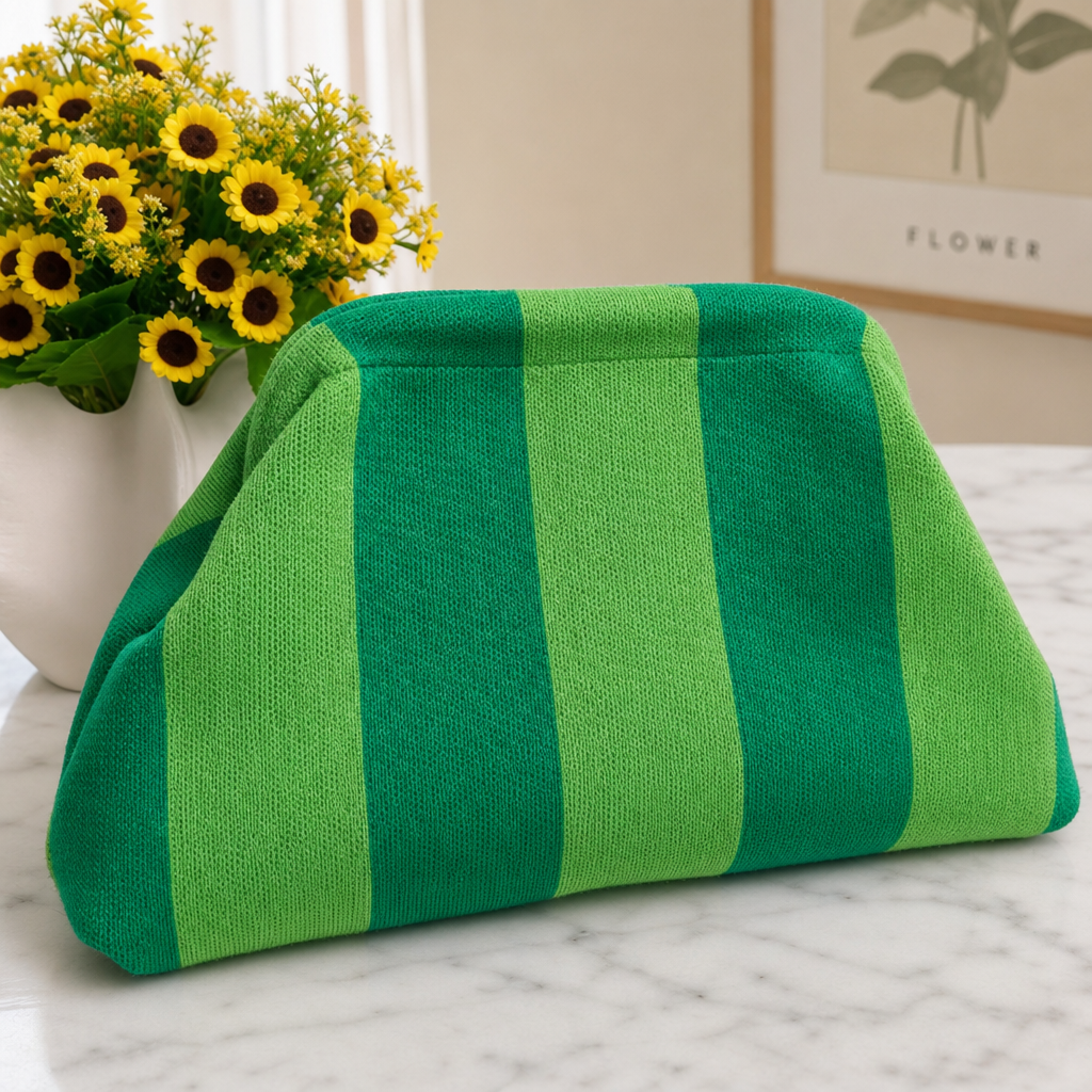 Striped Knitted Clutch Bag Polyester Woven Handbag Small Fashion Purse