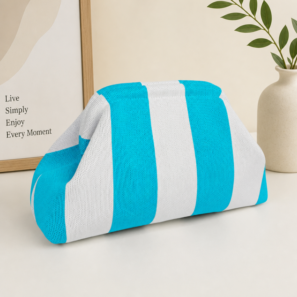 Striped Knitted Clutch Bag Polyester Woven Handbag Small Fashion Purse