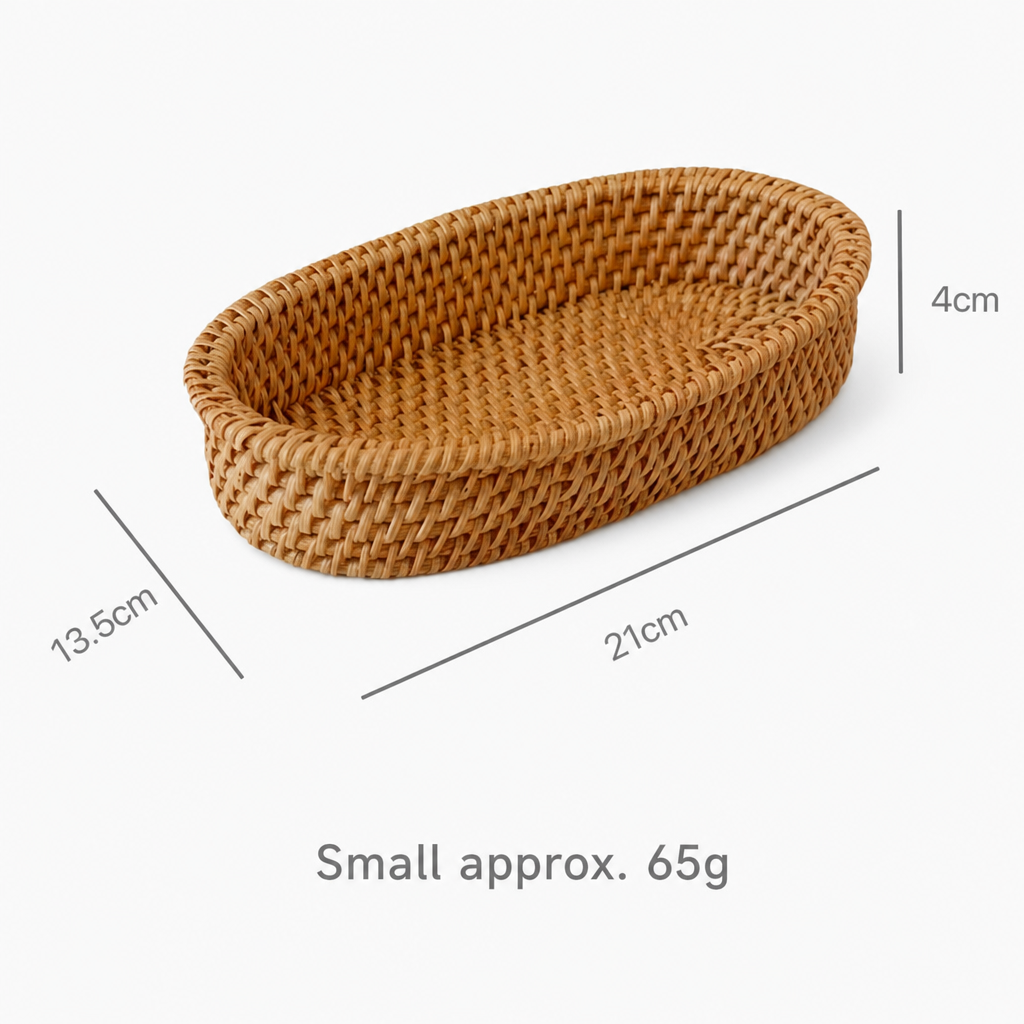 Woven Rattan Bread Basket Cutlery Storage Tray Handmade Serving Organizer