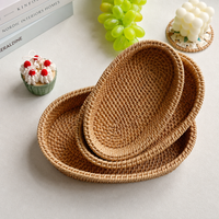 Woven Rattan Bread Basket Cutlery Storage Tray Handmade Serving Organizer