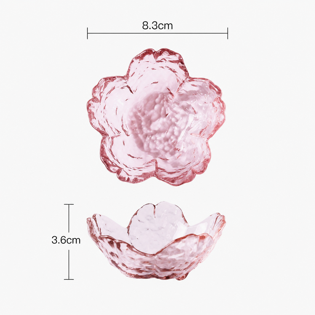 Pink Cherry Blossom Glass Plate Flower Shaped Dessert Dish