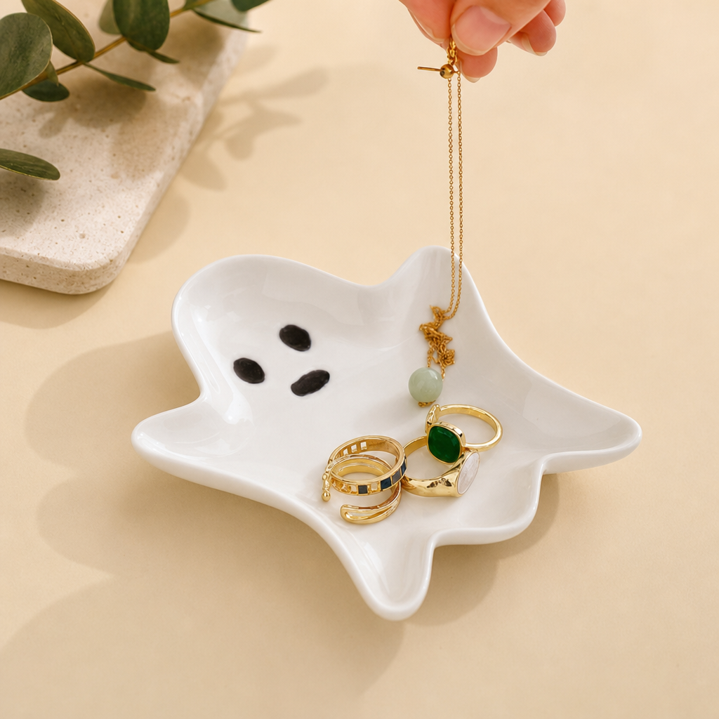 White Porcelain Ghost Jewelry Tray